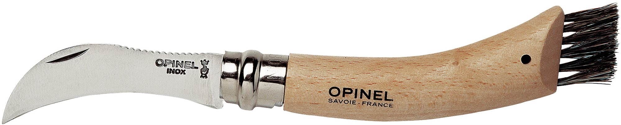 Houbařský nůž Opinel N°8 se srpovitou čepelí a štětcem v rukojeti